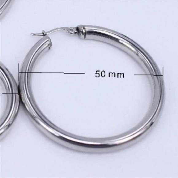 NEW 18K WHITE GOLD ROUND 2” TUBE HOOP EARRINGS - Picture 6 of 6